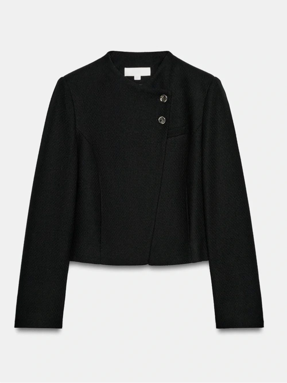 Zara Classic Black Cropped Jacket with Pearl Buttons